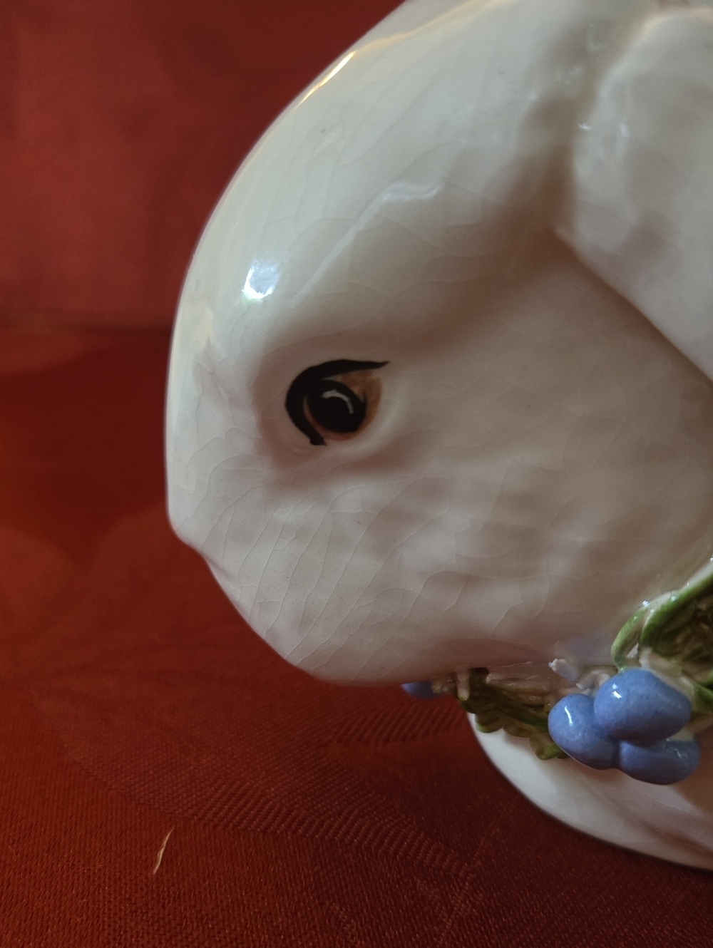 Lorraine Eggleston White Ceramic Bunny Figurine with Pink Flower Accent